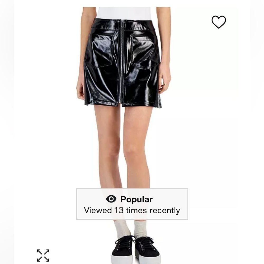 NWT Tinseltown Black Patent Faux Leather A-Line Zip Front Mini Skirt Medium